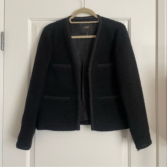 Maje Black Textured Jacket Blazer - Picture 1 of 7